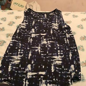 Sleeveless blue and white tie dye blouse